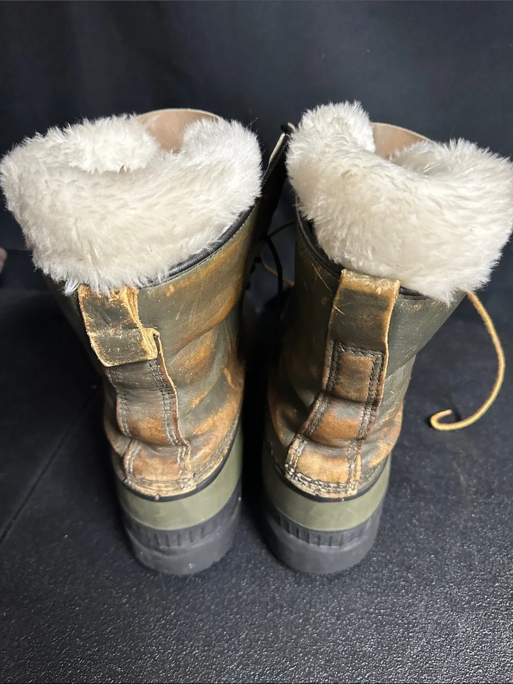 VTG 90’s Kaufmann Sorel Snow boots Men's 12 Green/ Black with Shearling Lining